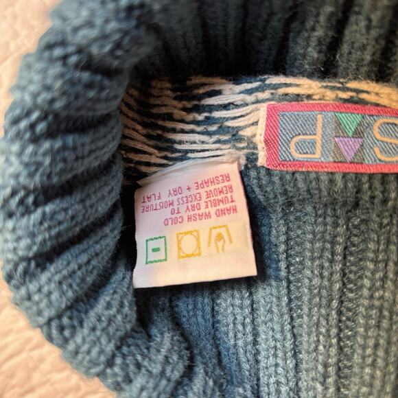 Vintage SSP Turtleneck Sweater L Ramie Cotton 80s 90s Teal Pink Purple RN 67992 - Picture 9 of 9